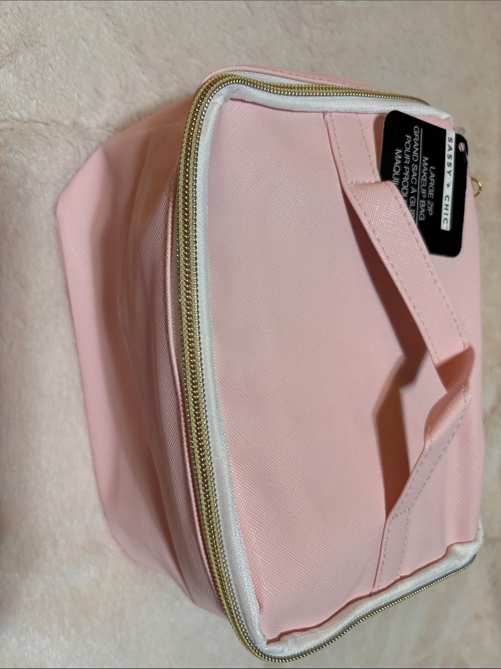 Large Pink Makeup/Carry Bag with Handle All around zip - Picture 2 of 3